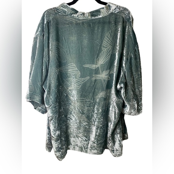 a new day | Turquoise Velour Sheer Foliage Pattern Coverup - Picture 3 of 5